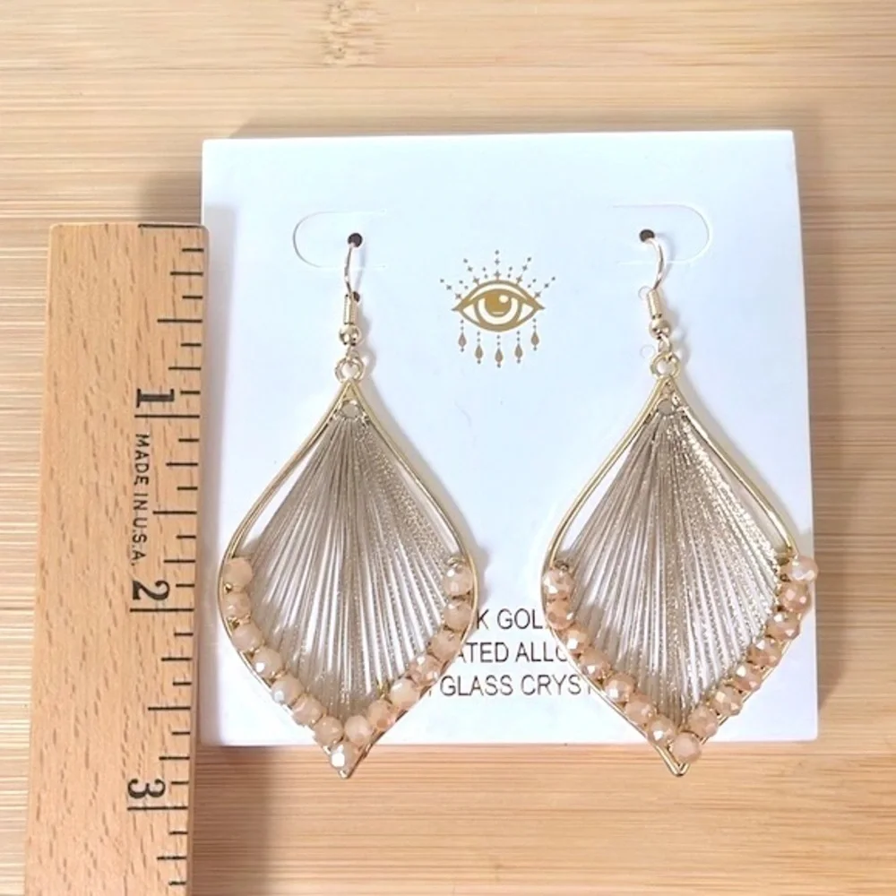 Brand New Eye Candy 14K Gold Plated Drop Earrings Threaded w/ Glass Crystals